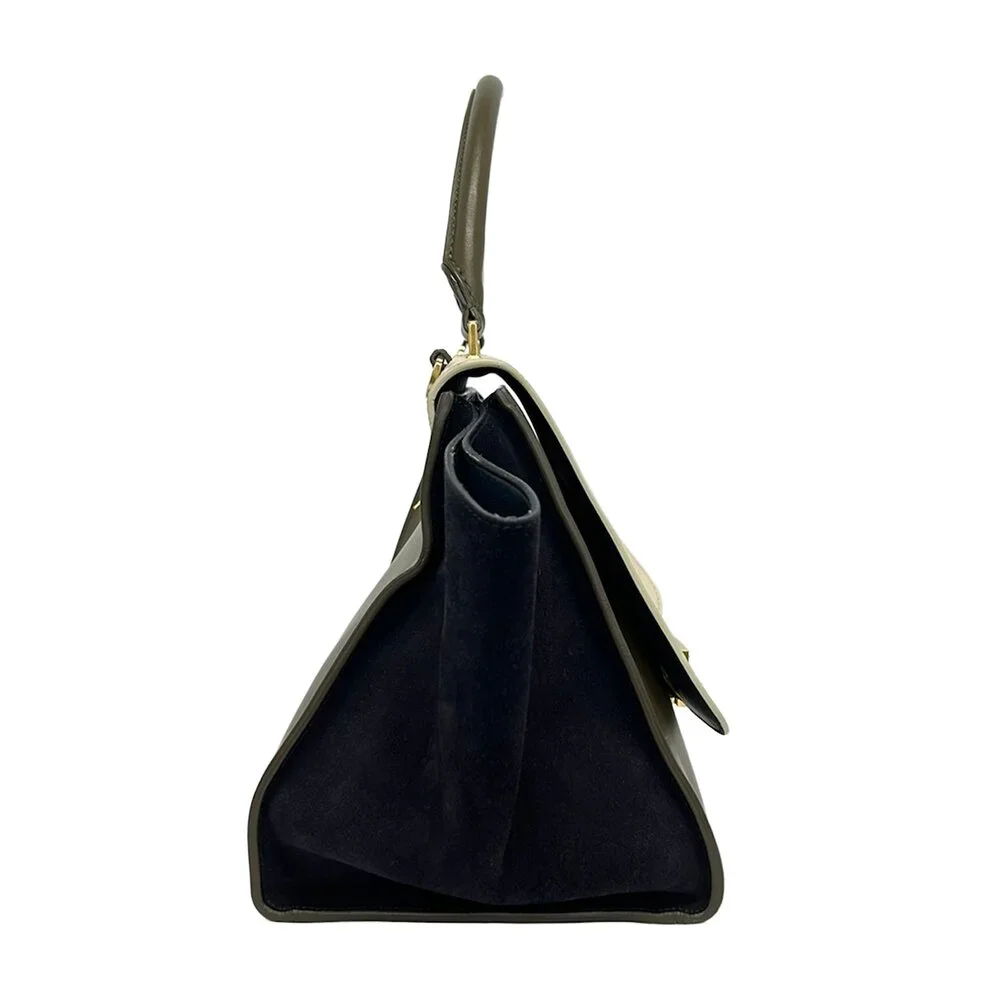 Celine Trapeze Medium Handbag Cream Khaki Gray Dark Navy Leather Suede
